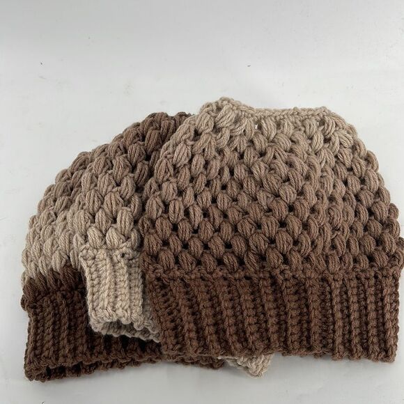 Handmade Napper bun beanie ponytail stocking cap one size NEW - Picture 7 of 8